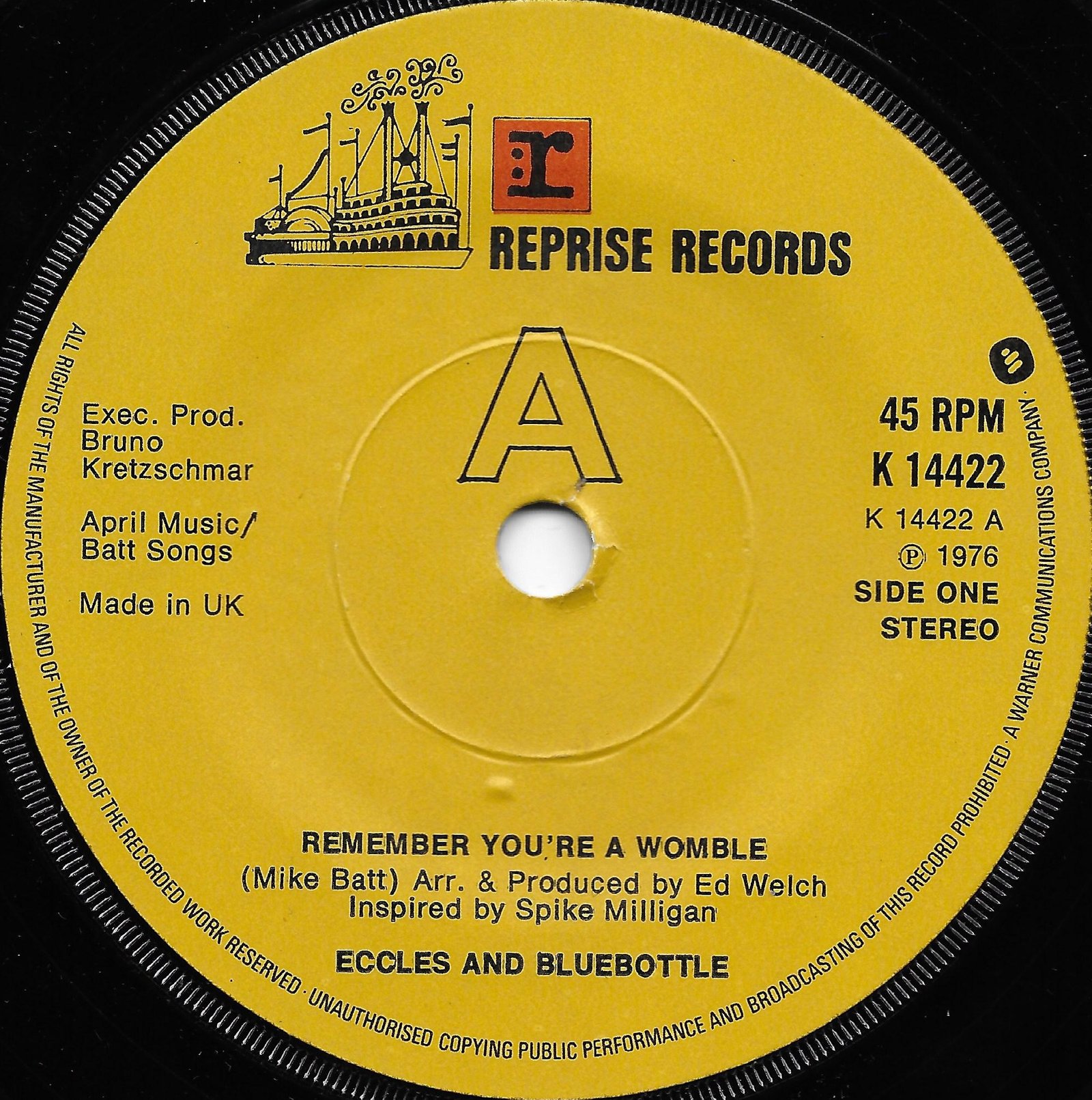 K 14422 Remember you're a Womble Mike Batt / The Goons from the BBC records and Tapes library Label